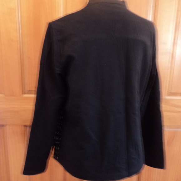 Chico's Black and Cream Textured Zip-Front Jacket - Picture 5 of 6
